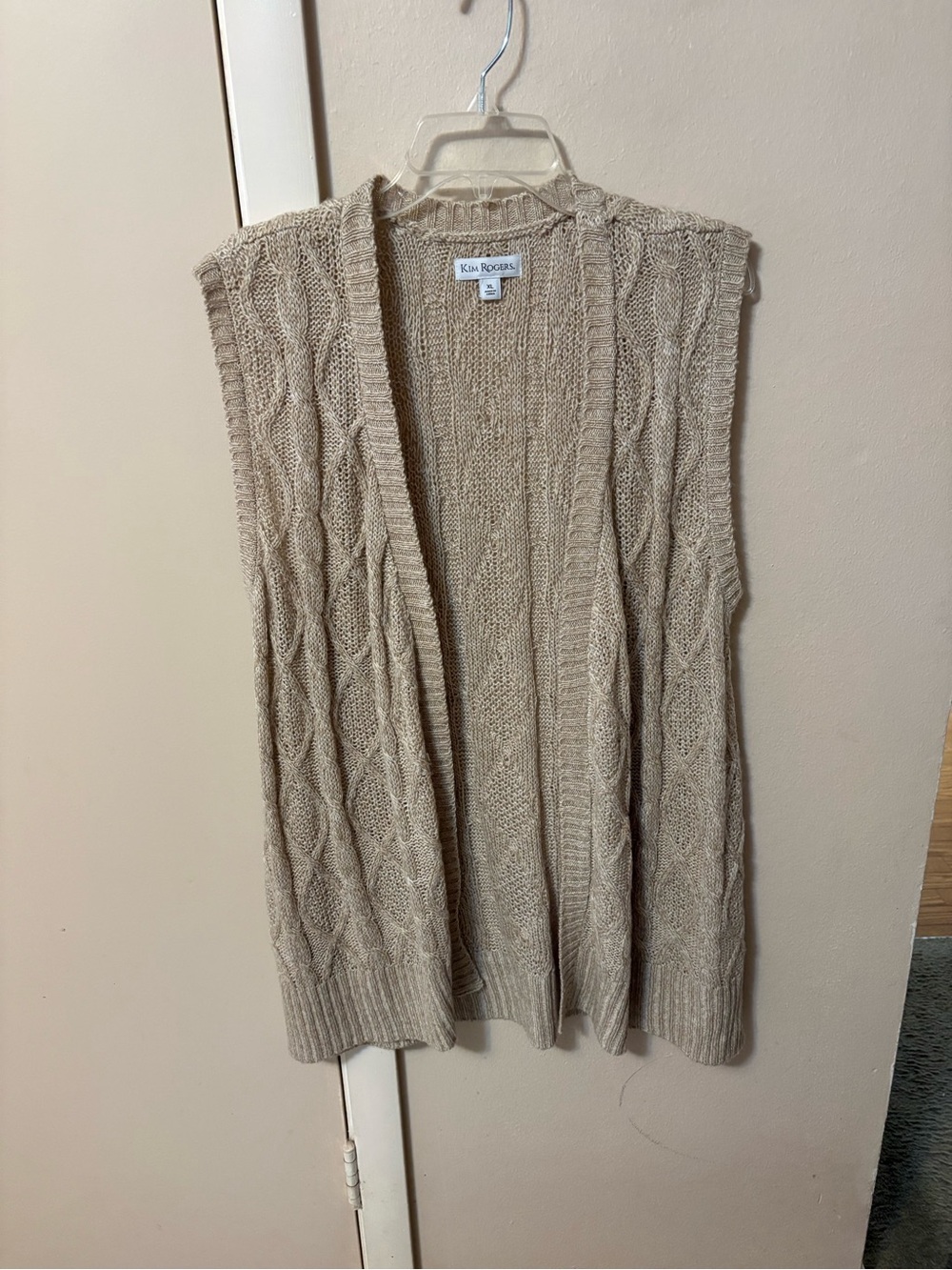 Kim Rogers Beige Sweater Vest Cardigan Sz XL